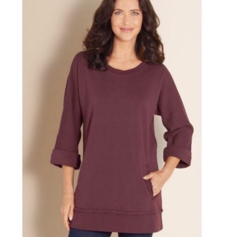 Soft‎ Surroundings Oversized Peruvian Plum Pullover Sweatshirt Tunic Size XSmall